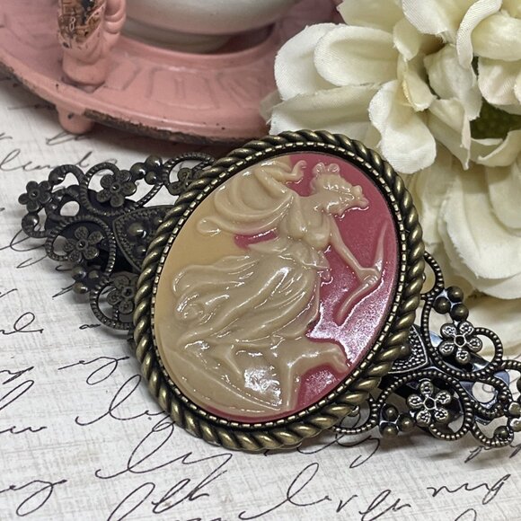 Cornelian Cream Artemis Mythology Greek Goddess Cameo Pin Hair Clip Jewelry Comb - Picture 7 of 11